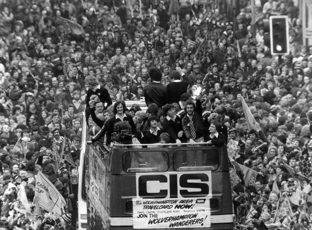 Detail of Wolverhampton Wanderers Wolves team return home with the League Cup by Anonymous
