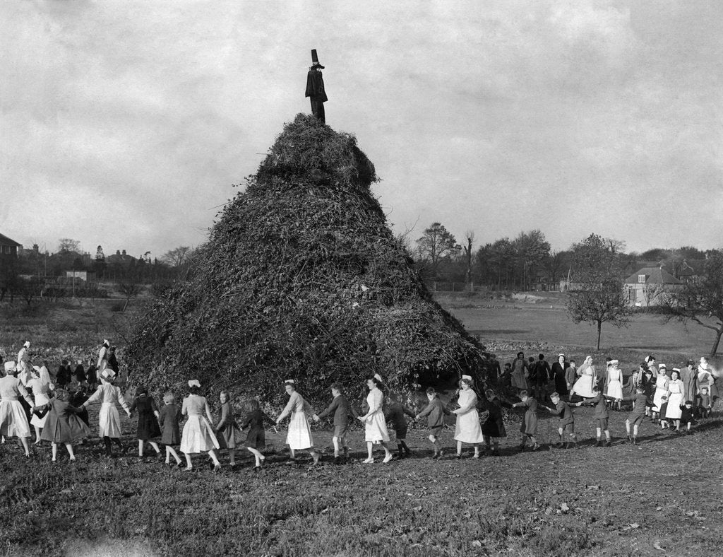 Detail of A huge pyre erected in the ground of the Aldersbrook Childrens Home, Wanstead, London by Staff