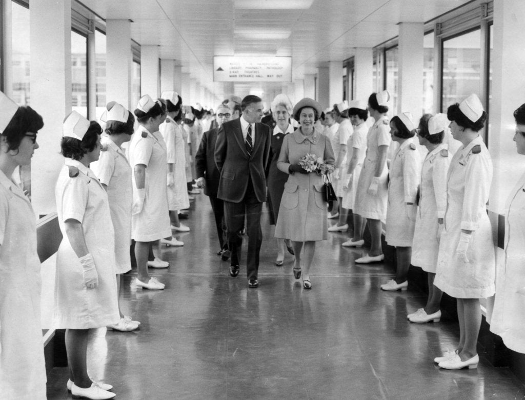 Detail of The Queen at  Leighton Hospital 1972 by Manchester Evening News Archive