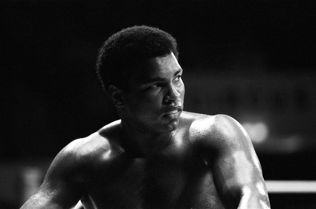 Detail of Muhammad Ali at his training camp in Munich. by Staff