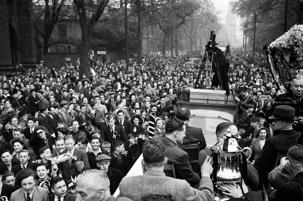 Detail of Derby FA Cup winning team homecoming 1946 by Greaves