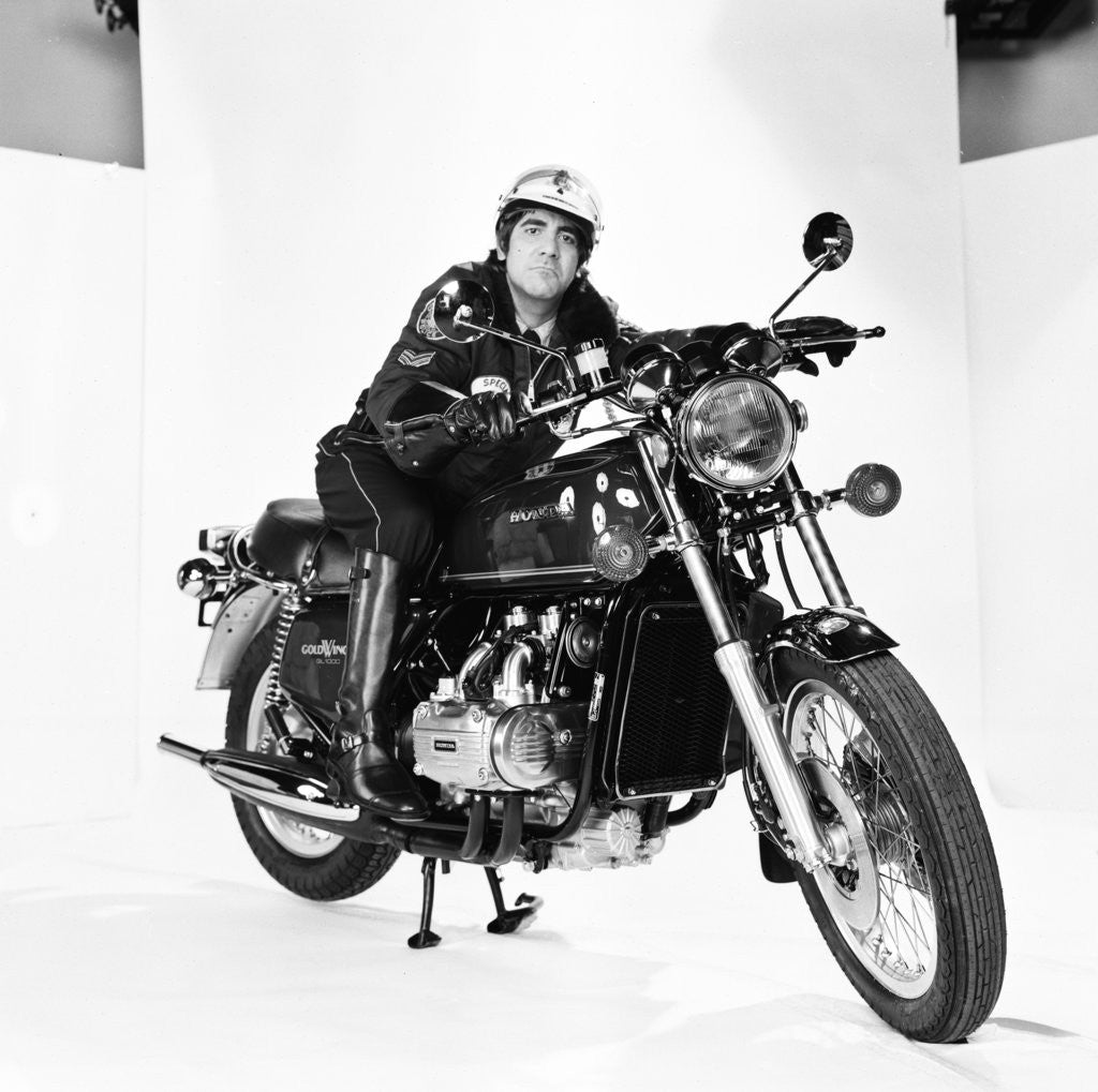 Detail of Keith Moon on motorbike 1976 by Ron Burton