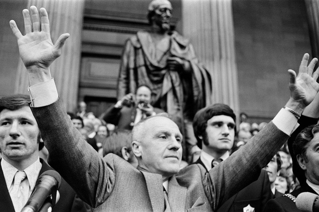 Detail of Bill Shankly Liverpool manager on Liverpool team homecoming 1971 by Staff