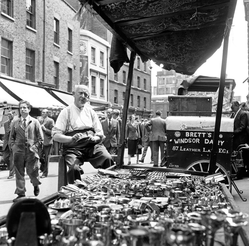 Detail of Leather Lane market 1954 by Staff