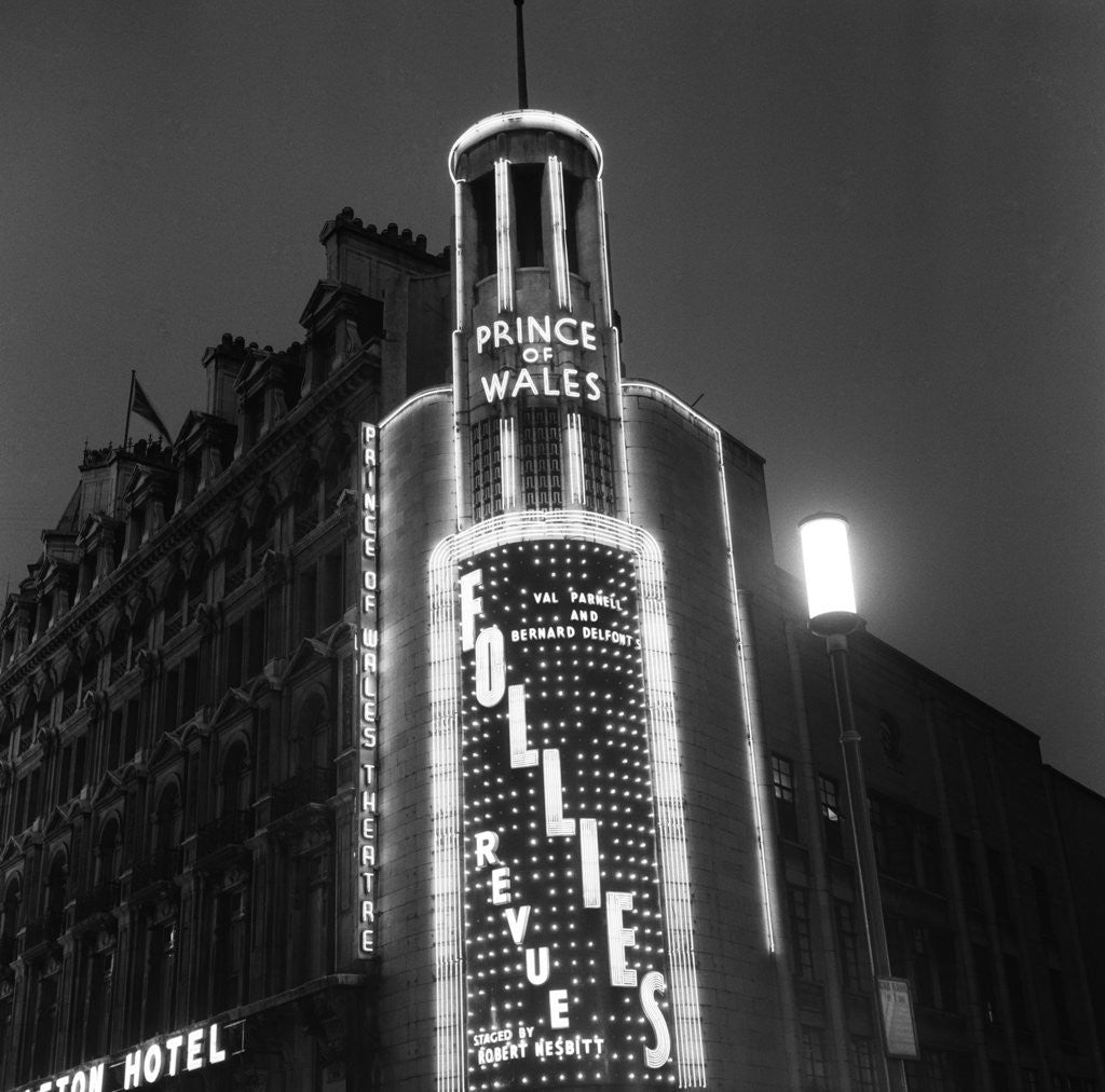 Detail of Exterior view of the Prince of Wales Theatre 1958 by Staff