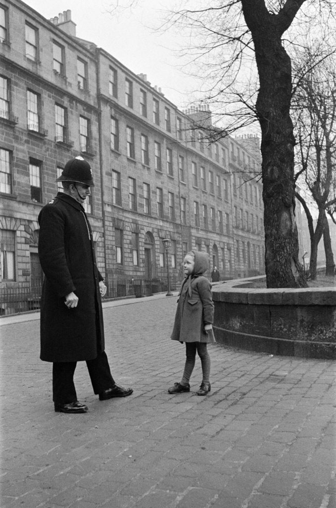 Detail of A policeman talking to a small girl, Edinburgh, 1945 by George Greenwell