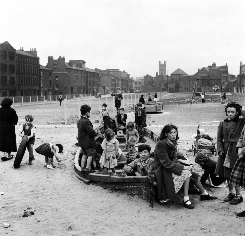 Detail of Liverpool children playing in a WW2 bomb site, 1954 by Turner