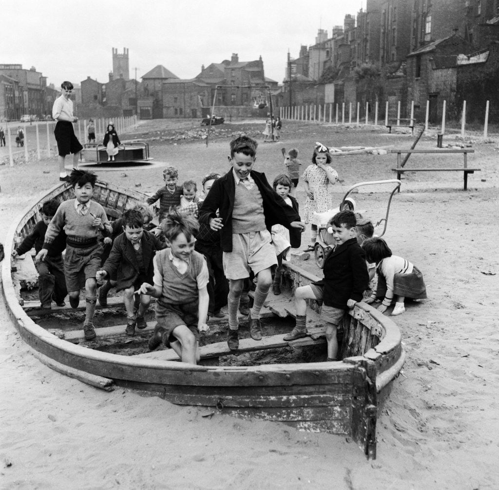 Detail of Liverpool children playing in a WW2 bomb site, 1954 by Turner
