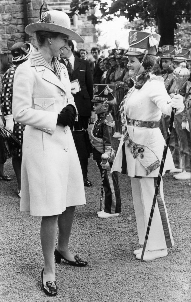 Detail of The Princess Royal meets Drum Majorette Sylvia Moran, of the Washington Grey's Jazz Band. by Staff