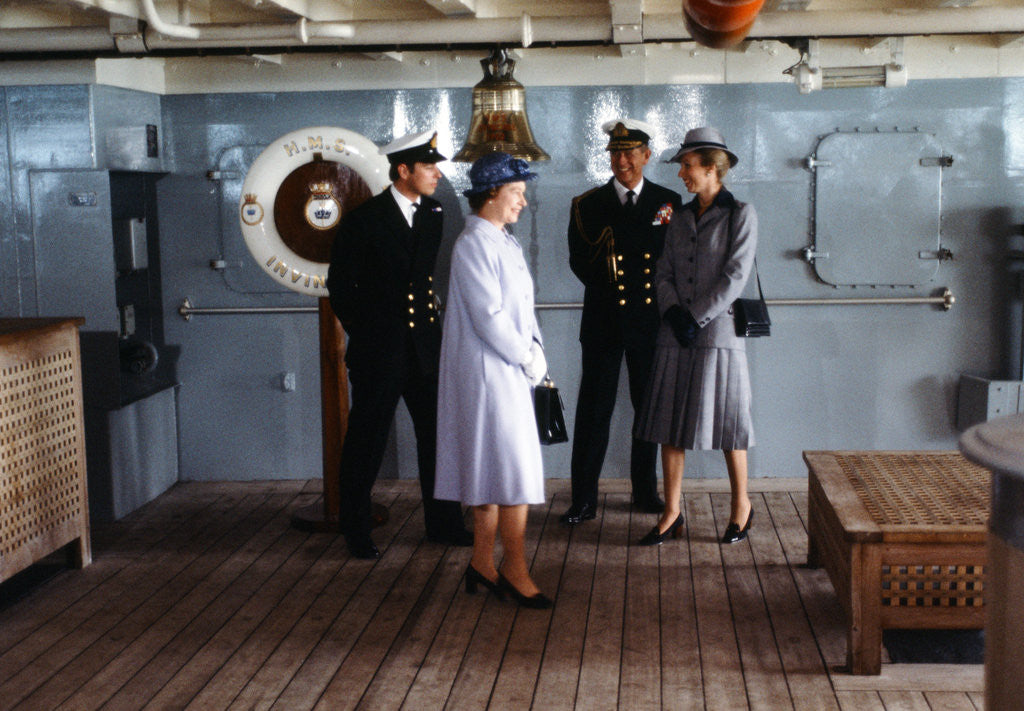 Detail of Queen Elizabeth II greets Prince Andrew on return from Falklands by Kent Gavin