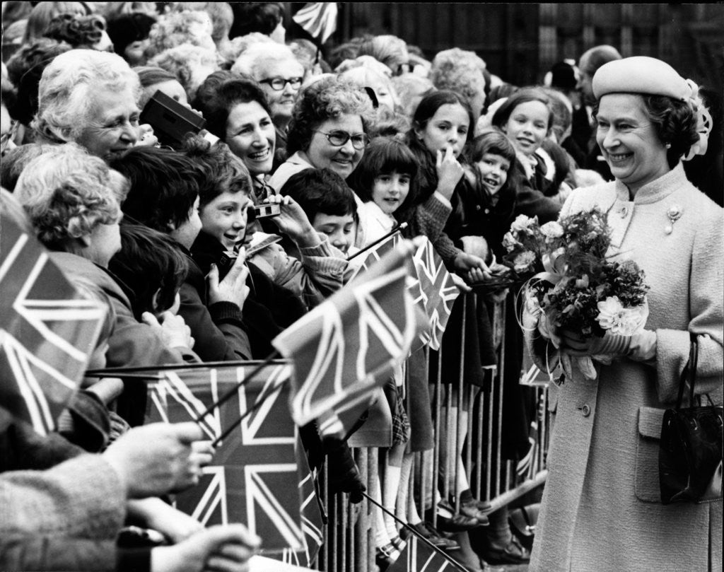 Detail of Queen Elizabeth II is all smiles as she meets the people of Warrington, Cheshire. by Staff