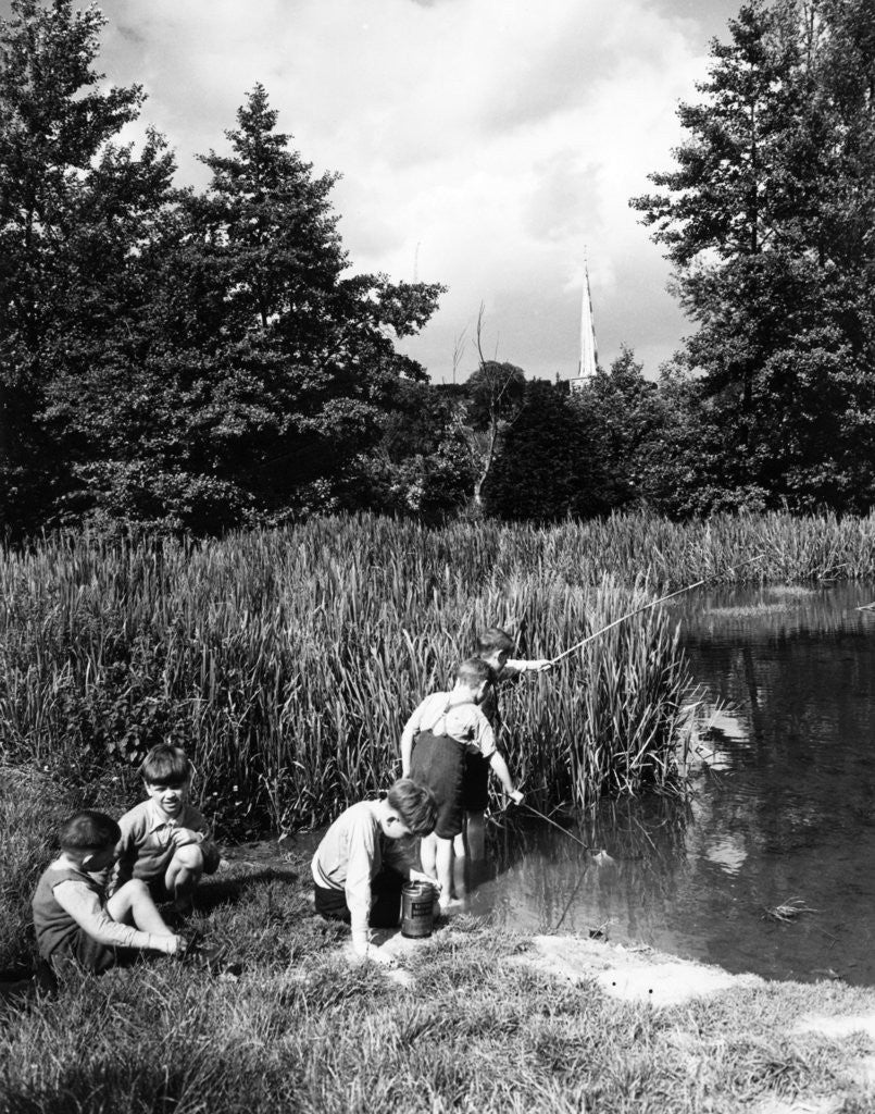 Detail of Boys fishing in the river circa 1939 by Staff