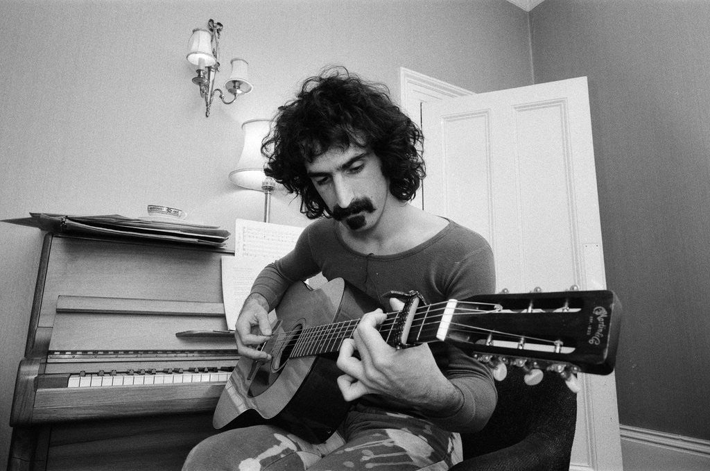 Detail of Frank Zappa, pictured in London in 1971 by Rowntree