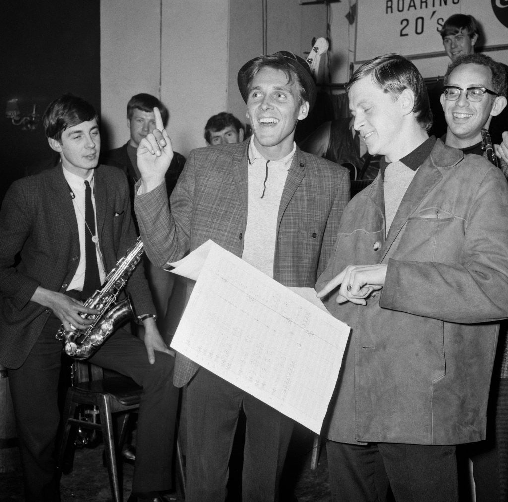Detail of Billy Fury rehearsing with John Barry orchestra. by Arthur Sidey