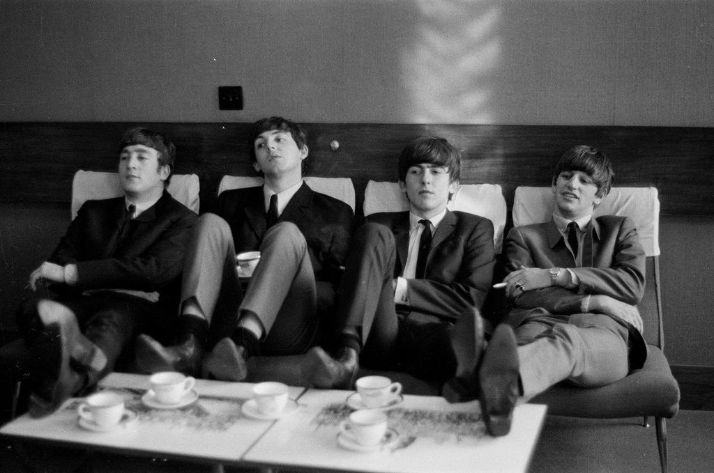 Detail of The Beatles at The Prince of Wales Theatre in London, take a break during rehearsals for the next days The Royal Variety Command Performance. November 1963. by Illingworth