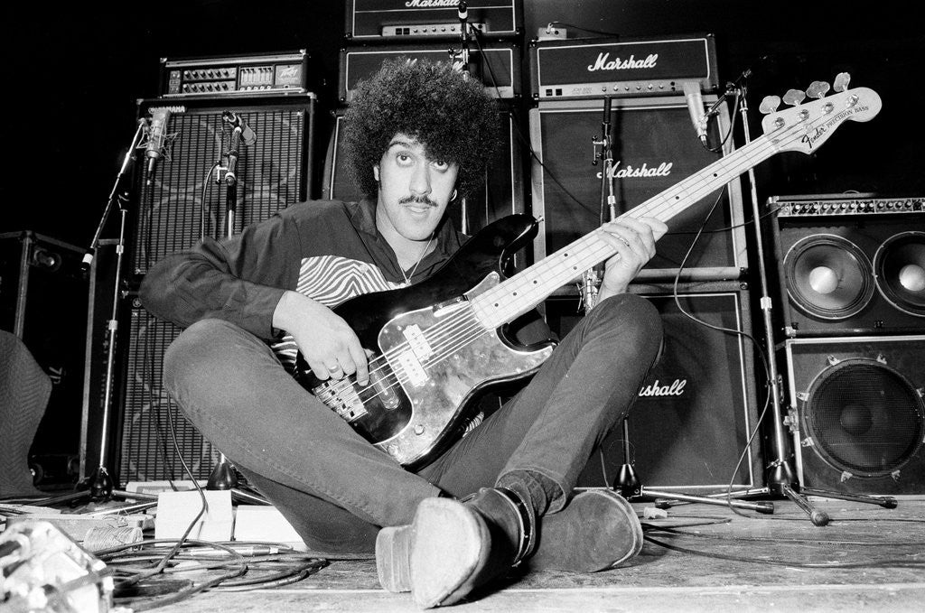 Detail of Phil Lynott of Thin Lizzy during a recording session for the groups new album. by Andy Hosie