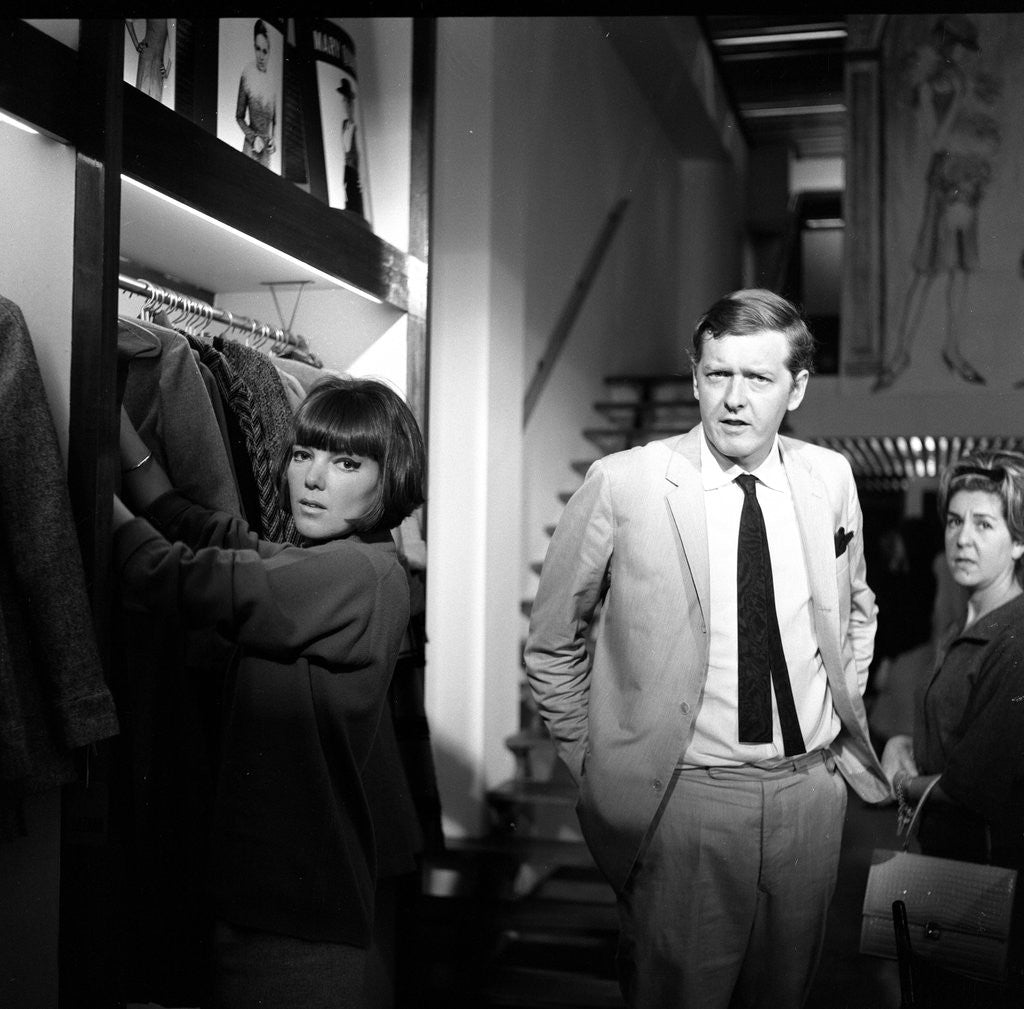 Detail of Mary Quant, fashion designer and expert, pictured with her husband Alexander Plunkett-Greene, in their Knightsbridge shop. by Lea