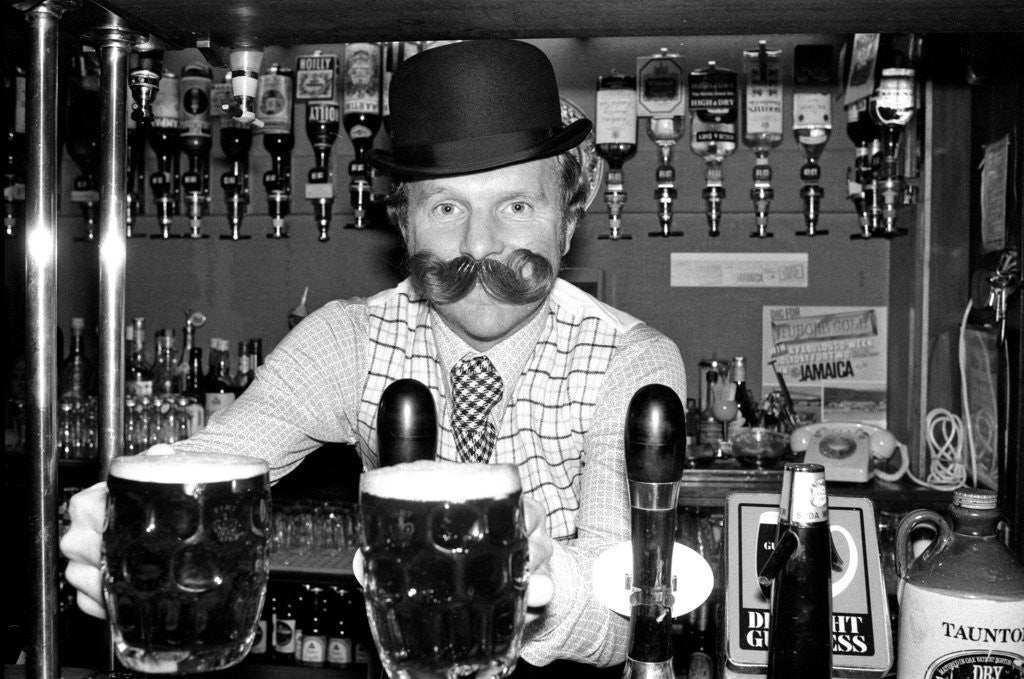 Detail of Bobby Moore preparing for the opening of his own public house by Kent Gavin