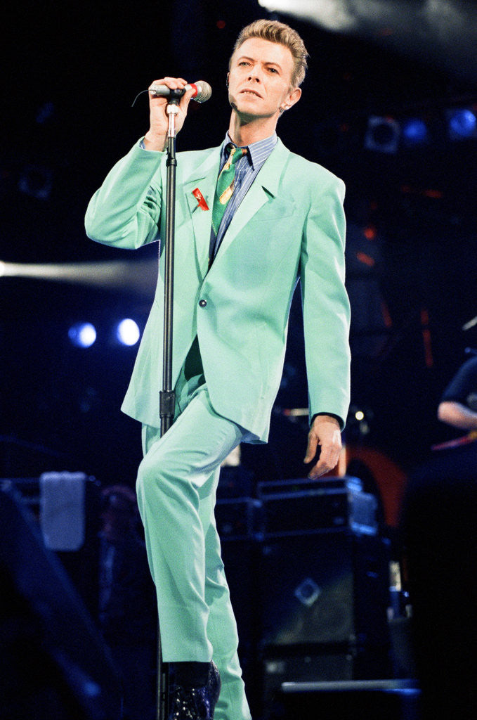 Detail of David Bowie performing at The Freddie Mercury Tribute Concert for Aids Awareness, at Wembley Stadium. April 1992 by Staff
