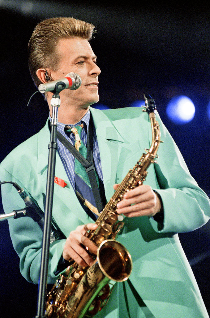 Detail of David Bowie performing at The Freddie Mercury Tribute Concert for Aids Awareness, at Wembley Stadium. April 1992 by Staff