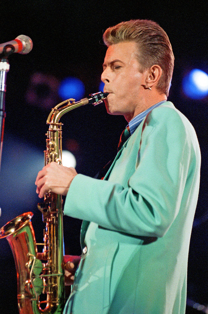 Detail of David Bowie performing at The Freddie Mercury Tribute Concert for Aids Awareness, at Wembley Stadium. April 1992 by Staff