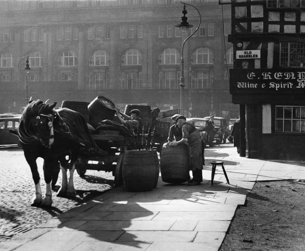 Detail of Beer delivery for the Old Shambles, Manchester, October 12th 1951 by R Corfield