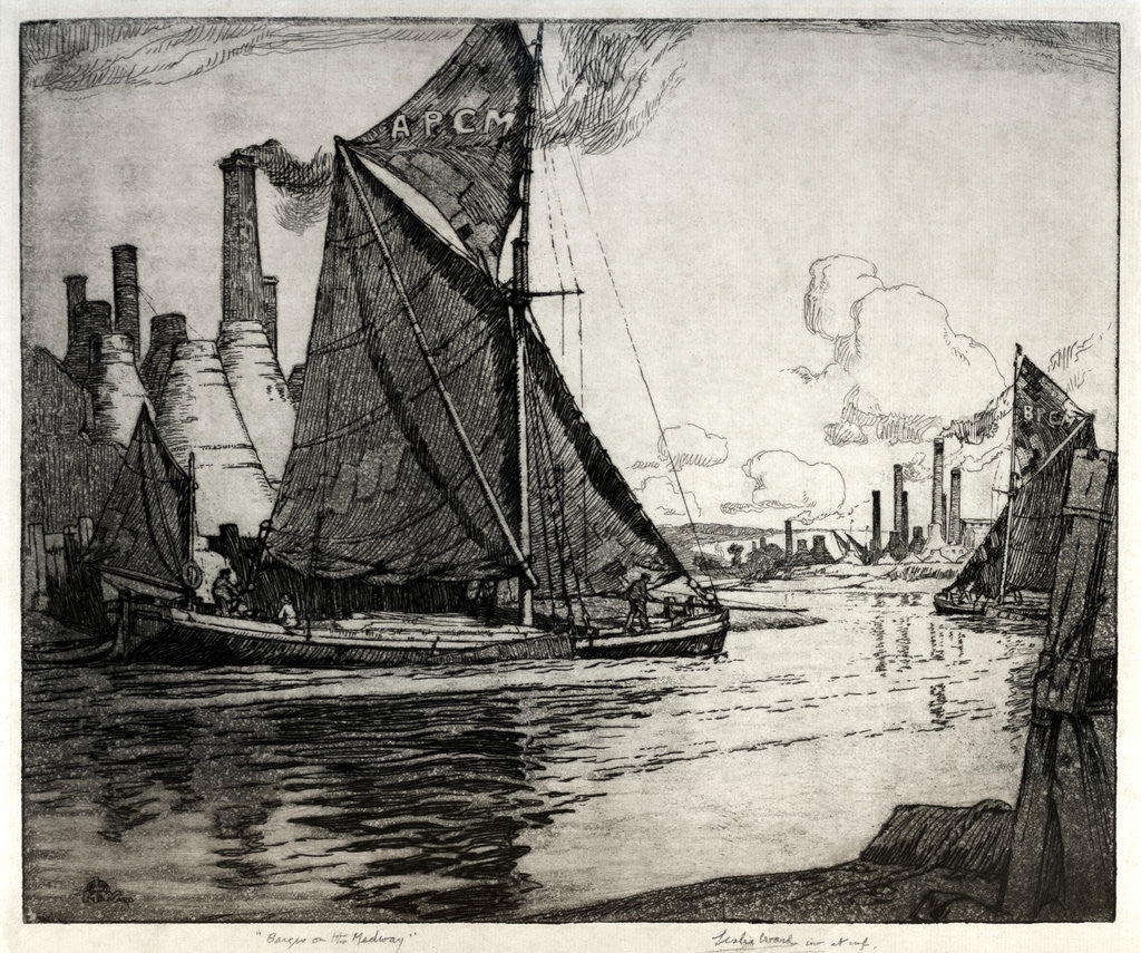 Detail of Barges on the Medway by Leslie Moffat Ward