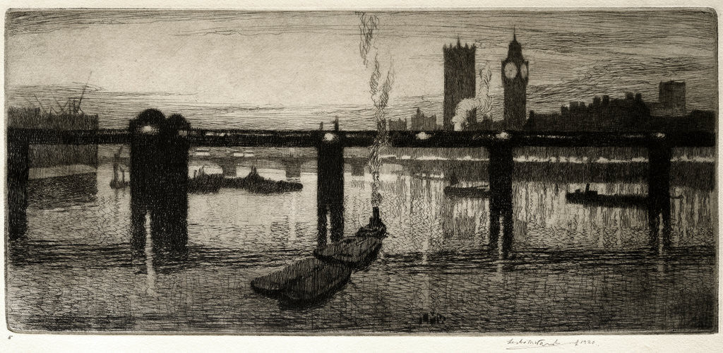 Detail of Westminster from the Tate Gallery by Leslie Moffat Ward