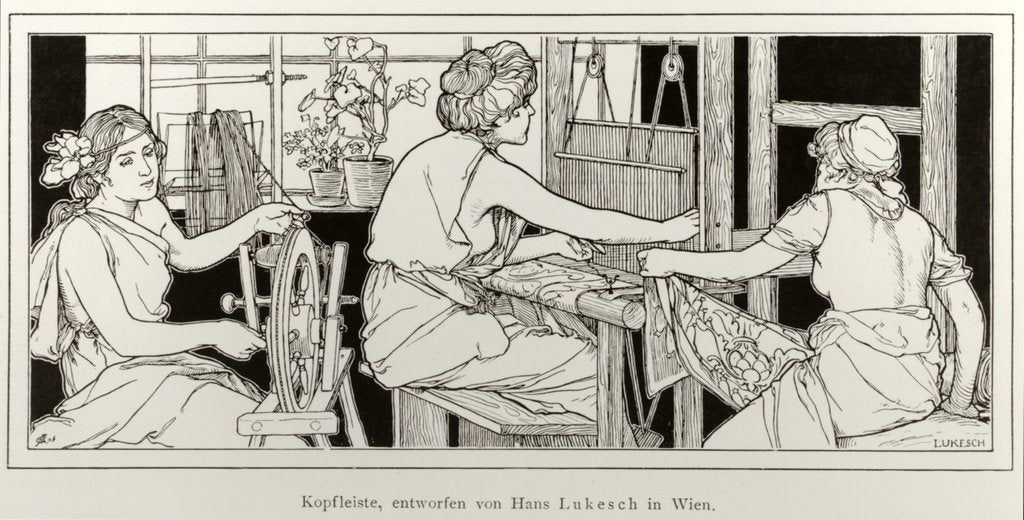 Detail of Women Spinning and Weaving by H Lukesch