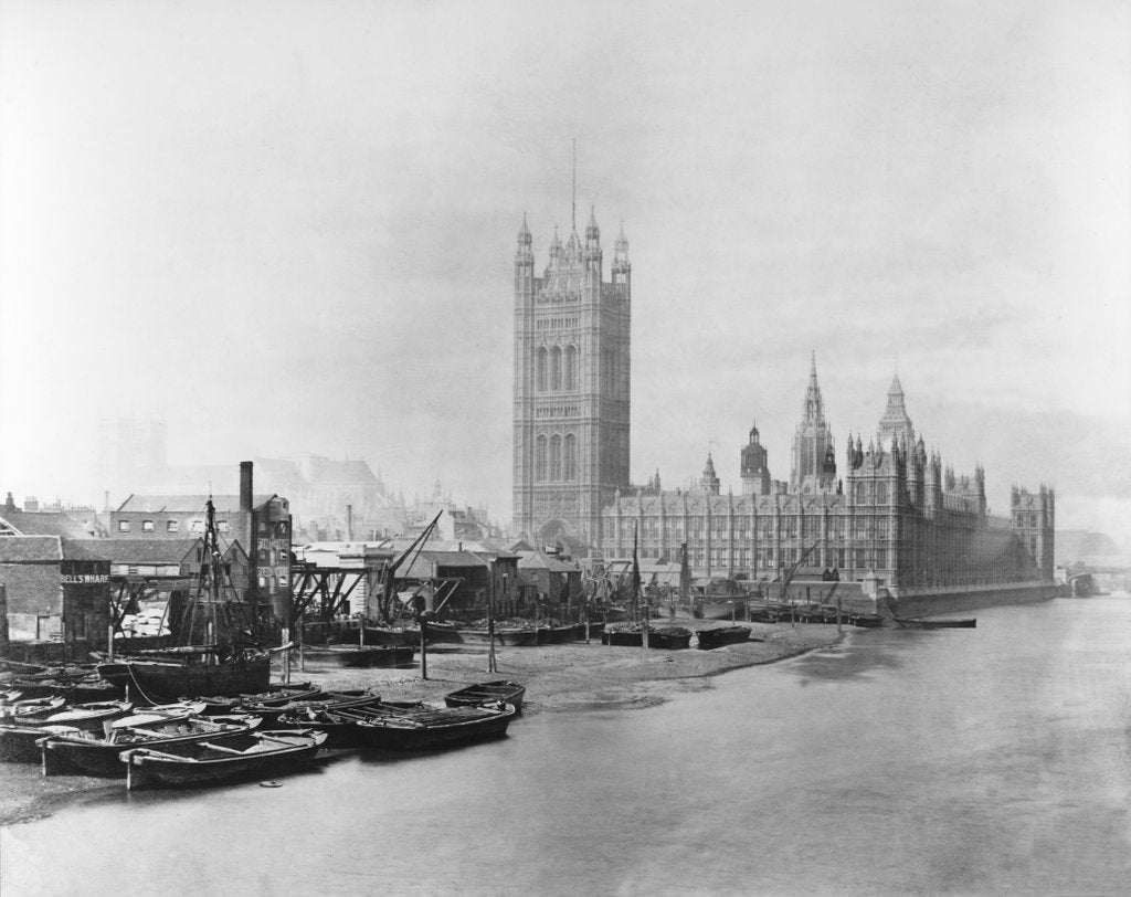 Detail of The Palace of Westminster before the construction of the Albert Embankment by Unknown