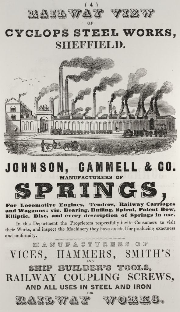 Detail of Advertisement for Railway View of Cyclops Steel Works by Unknown