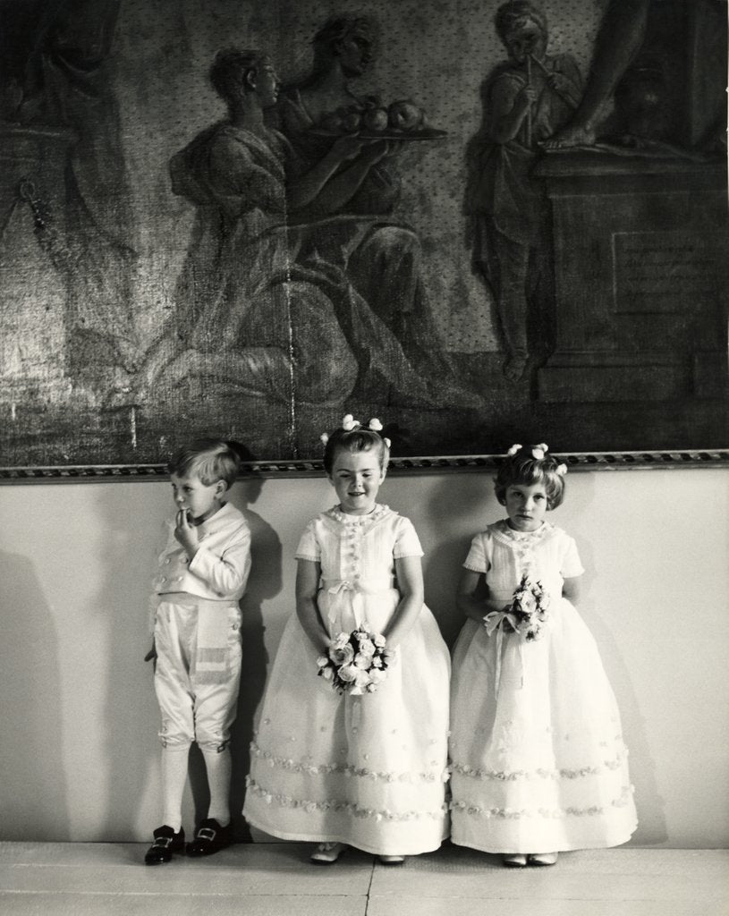 Detail of Three bridesmaids girls at the wedding of H.R.H the Duke of Kent and Miss Katharine Worsley at Hovingham Hall by Cecil Beaton