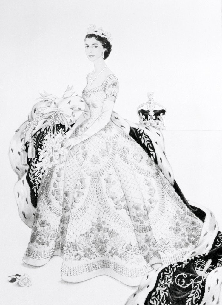 Detail of Sketch of Queen Elizabeth II at her Coronation by Cecil Beaton