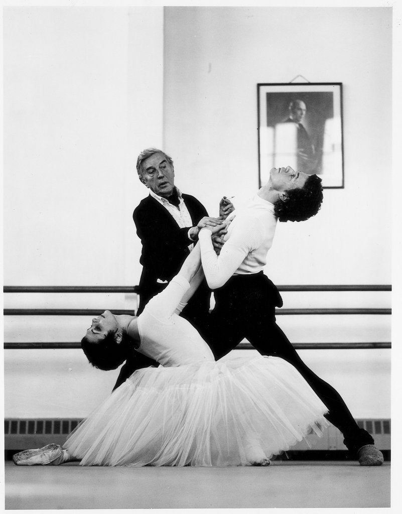 Detail of Lynn Seymour and Anthony Dowell with Frederick Ashton rehearsing Ivan Turgenev's A Month in the Country by Anthony Crickmay