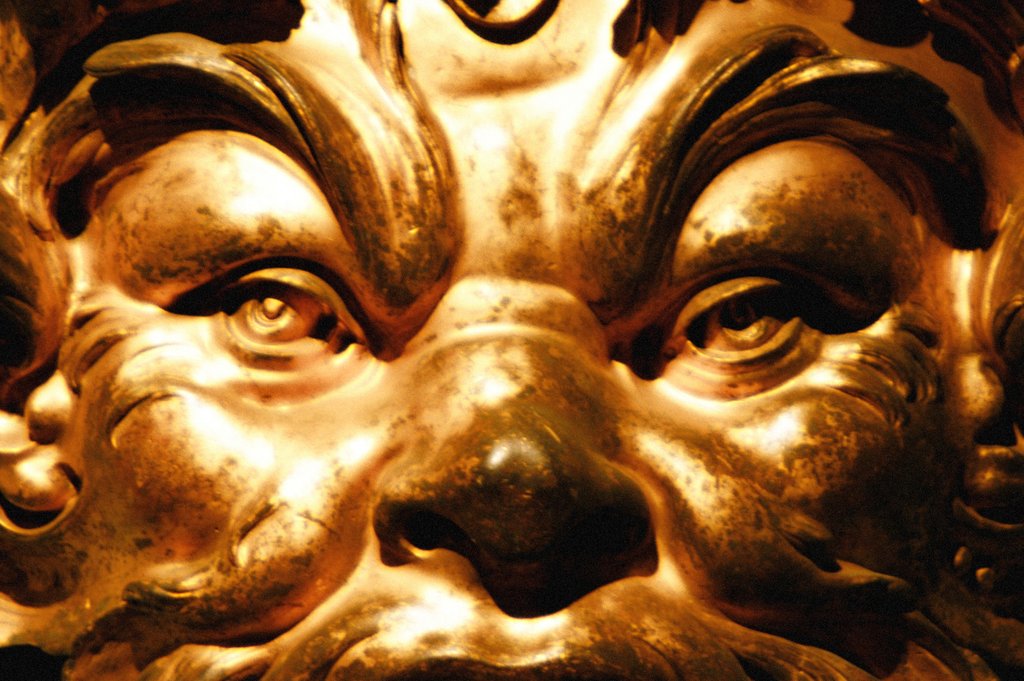 Detail of Gilt bronze mask by Stuart Cox