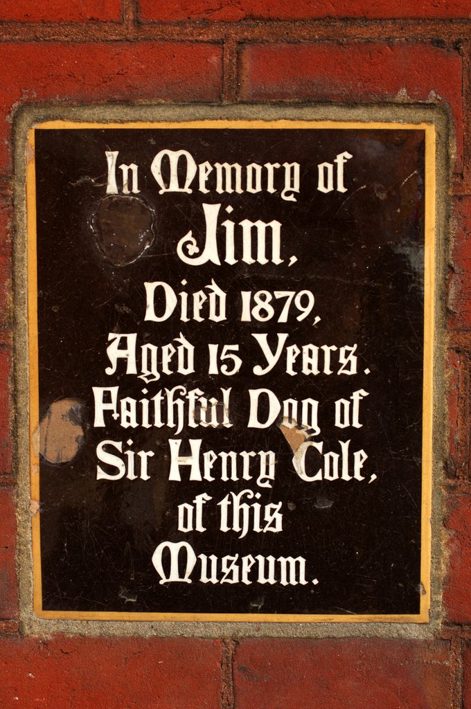 Detail of Plaque in memory of Jim, pet dog of Sir Henry Cole, in the John Madejski Garden of the V&A Museum by Stuart Cox