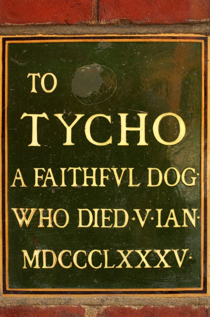 Detail of Plaque in memory of Tycho, pet dog of Sir Henry Cole, in the John Madejski Garden of the V&A Museum by Stuart Cox