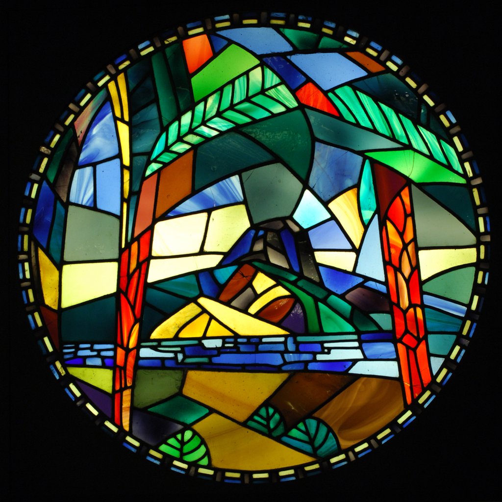 Detail of Stained glass window in the 20th century Gallery in the V&A Museum by Stuart Cox