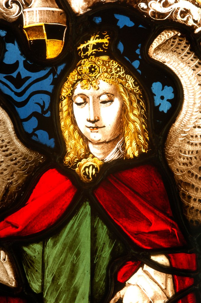 Detail of Panel depicting the Arms of Hugo von Hohenlandenberg as the Bishop of Constance with angel supporters by Stuart Cox