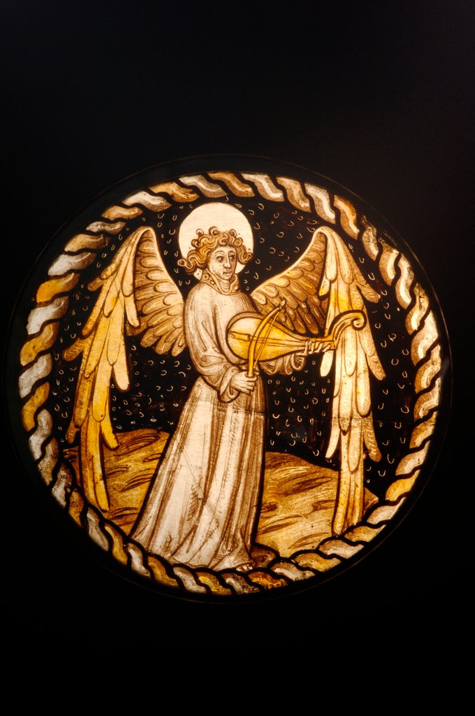 Detail of Roundel depicting an Angel playing a violin by Stuart Cox