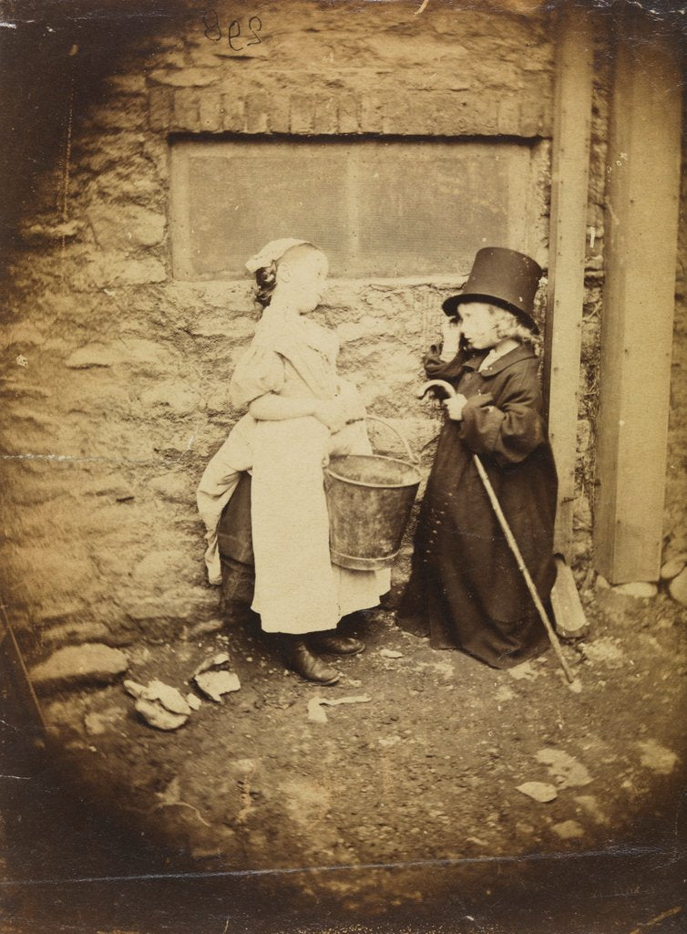 Detail of Two children dressed up as a maid and a gentleman by Lewis Carroll