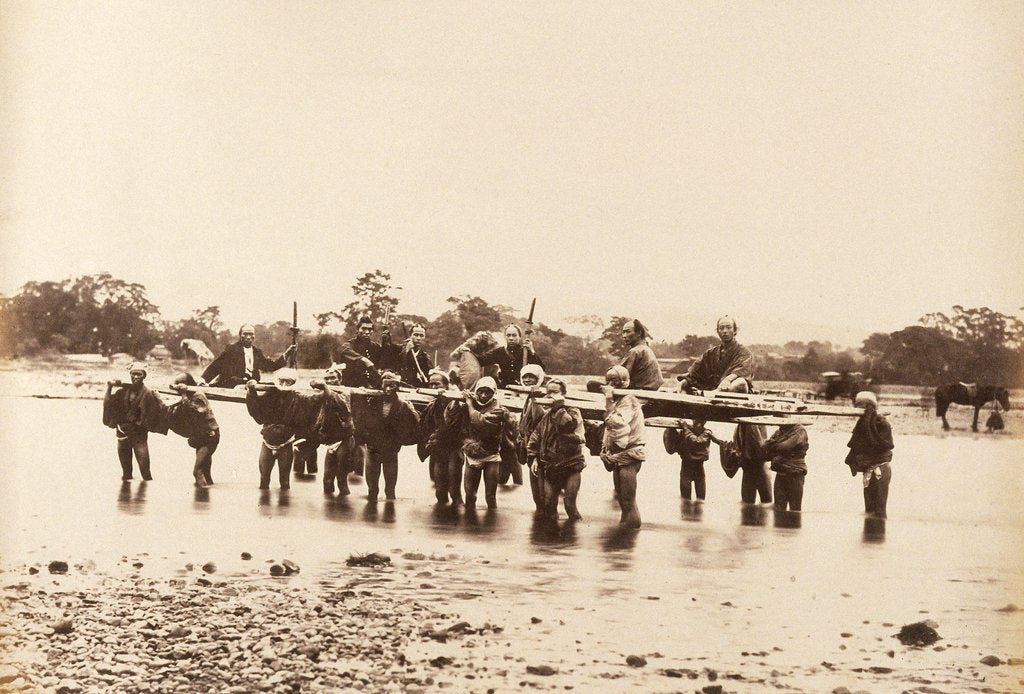Detail of River crossing at Hakoni (Hakone) Lake by Felice Beato