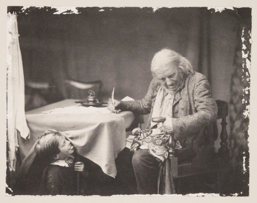 Detail of Elderly man writing at desk by Oscar Gustav Rejlander