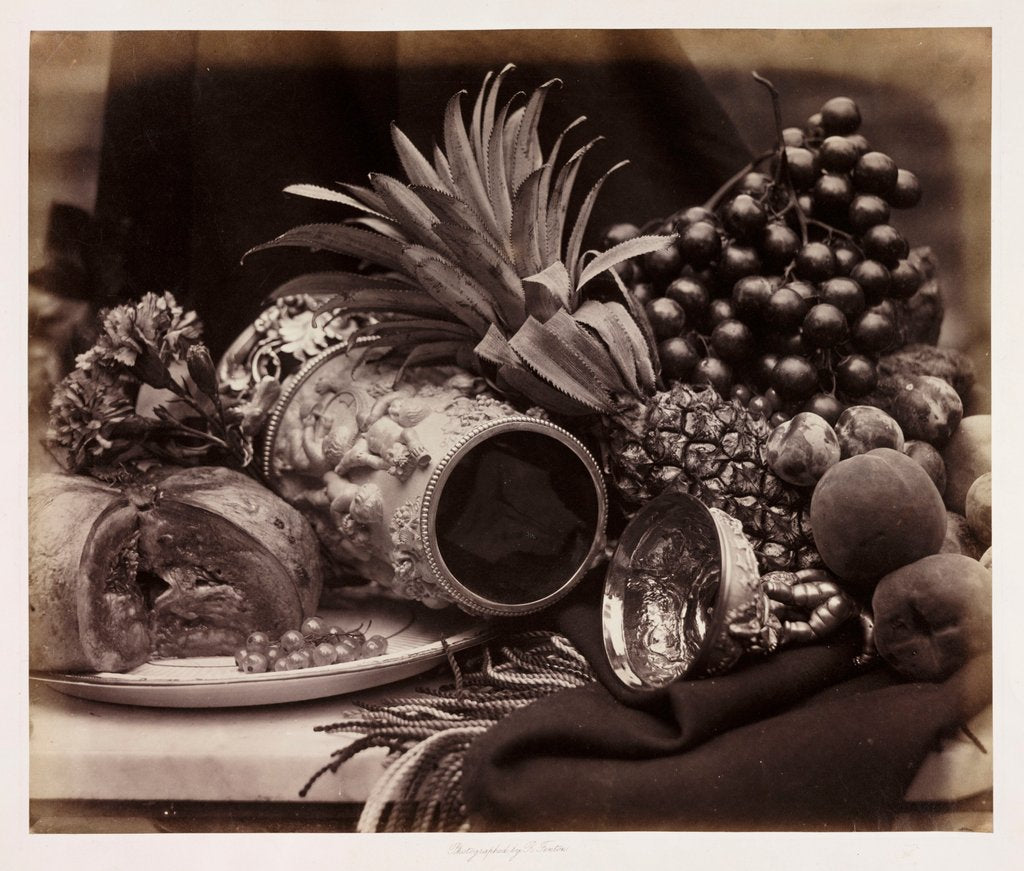 Detail of Ivory tankard and fruit by Roger Fenton