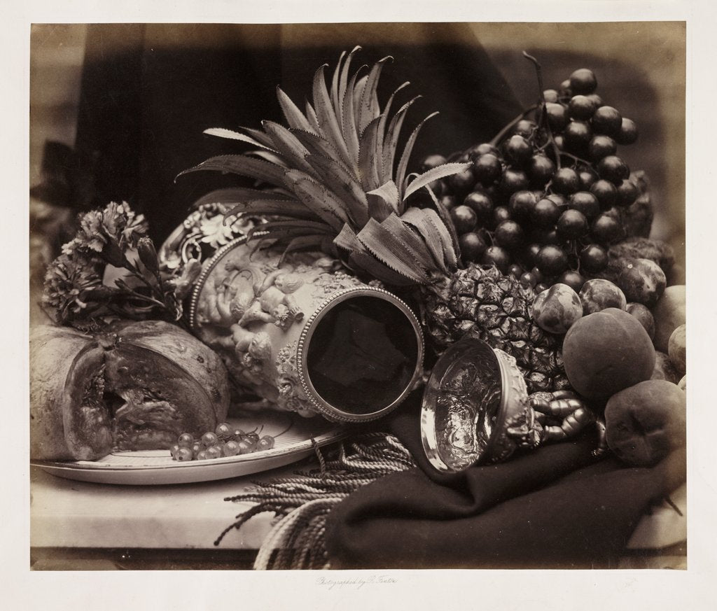 Detail of Still life with ivory tankard and fruit by Roger Fenton