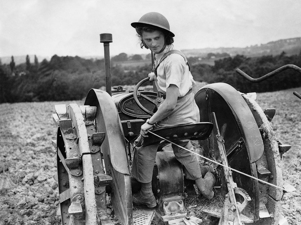 Detail of A Land Girl ploughing a field by Associated Newspapers