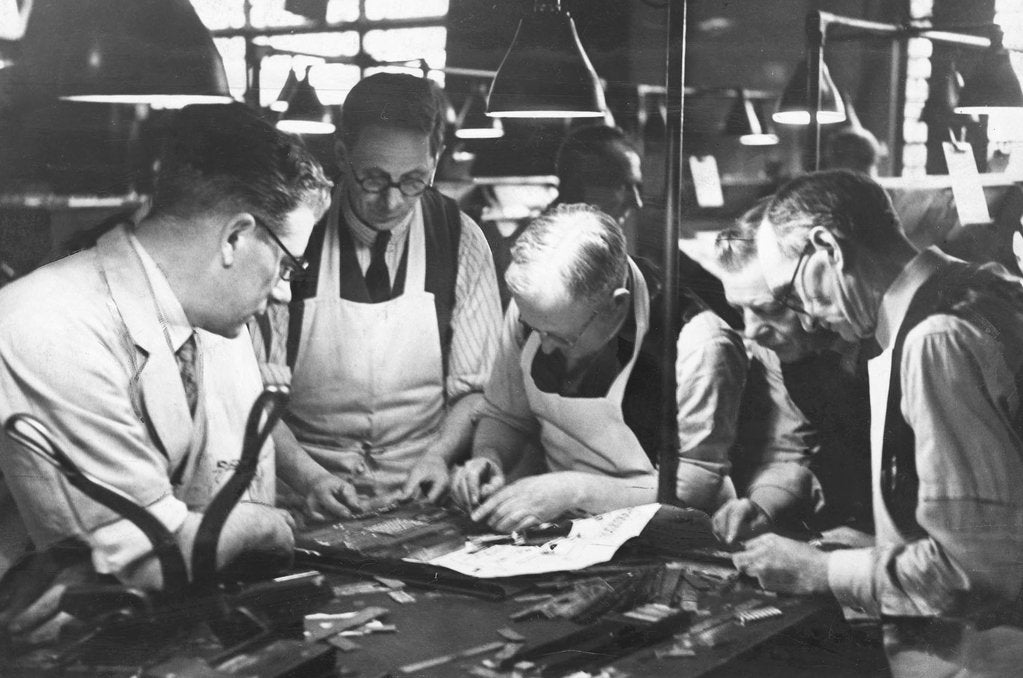 Detail of Newspaper composing room 1940s by Associated Newspapers