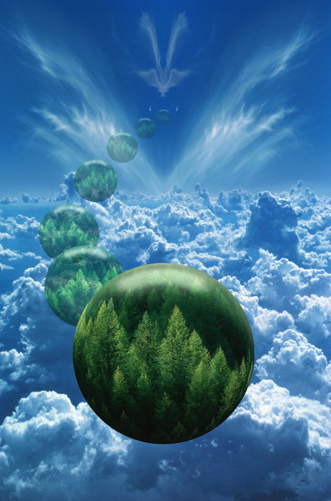 Detail of Tree Globes Floating Over Clouds by Anonymous