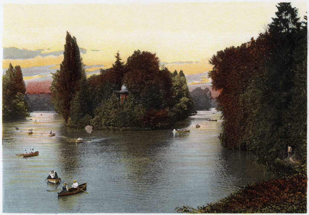 Detail of A lake in the Bois de Boulogne, Paris by Anonymous