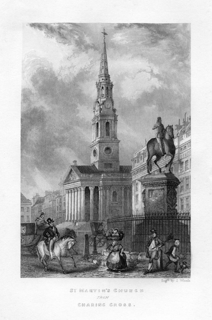 Detail of St Martin's Church from Charing Cross, London by J Woods